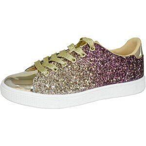 Women's Gold Glitter Shoes Sparkly Bling Shiny Bedazzled Lace Up Sneaker